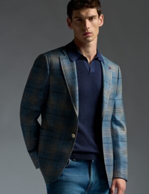 Light blue wool plaid coat