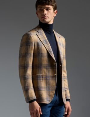 Khaki wool plaid coat