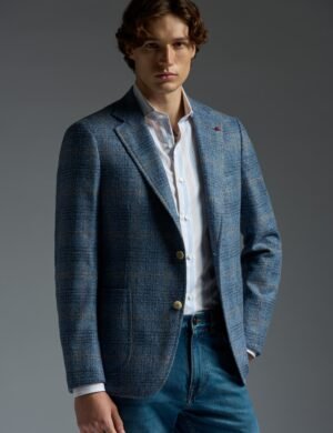 Light blue wool plaid coat