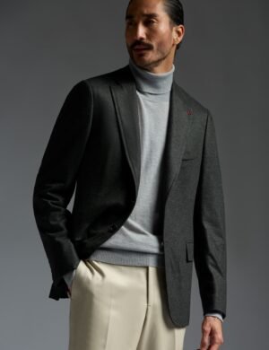 Black plaid wool coat