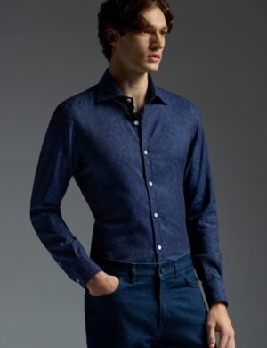 Dark blue patterned blended shirt