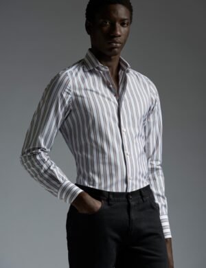 Vertical striped white blended shirt