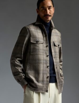 Grey Men's Plaid Shirt Jacket