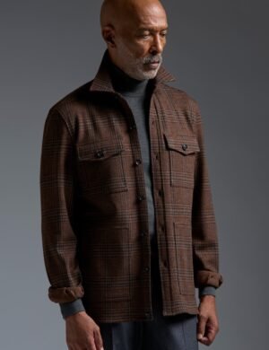 Brown men's plaid shirt jacket